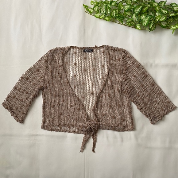 Vintage Crochet Cardigan Tie Front Top - Picture 1 of 5